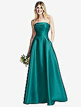 Alt View 1 Thumbnail - Jade Strapless Bias Cuff Bodice Satin Gown with Pockets