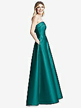 Side View Thumbnail - Jade Strapless Bias Cuff Bodice Satin Gown with Pockets