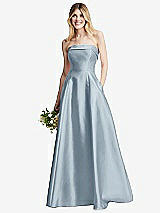 Alt View 1 Thumbnail - Mist Strapless Bias Cuff Bodice Satin Gown with Pockets