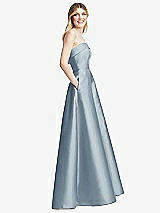 Side View Thumbnail - Mist Strapless Bias Cuff Bodice Satin Gown with Pockets