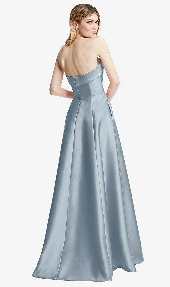 Back View - Mist Strapless Bias Cuff Bodice Satin Gown with Pockets