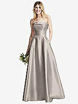 Alt View 1 Thumbnail - Taupe Strapless Bias Cuff Bodice Satin Gown with Pockets