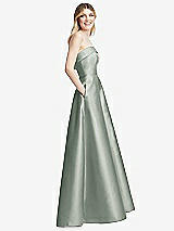 Side View Thumbnail - Willow Green Strapless Bias Cuff Bodice Satin Gown with Pockets