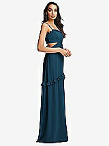 Side View Thumbnail - Atlantic Blue Ruffle-Trimmed Cutout Tie-Back Maxi Dress with Tiered Skirt