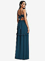 Rear View Thumbnail - Atlantic Blue Ruffle-Trimmed Cutout Tie-Back Maxi Dress with Tiered Skirt