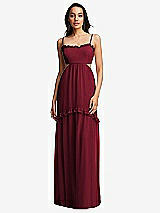 Front View Thumbnail - Burgundy Ruffle-Trimmed Cutout Tie-Back Maxi Dress with Tiered Skirt