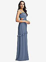 Side View Thumbnail - Larkspur Blue Ruffle-Trimmed Cutout Tie-Back Maxi Dress with Tiered Skirt
