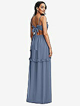 Rear View Thumbnail - Larkspur Blue Ruffle-Trimmed Cutout Tie-Back Maxi Dress with Tiered Skirt