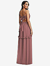 Rear View Thumbnail - Rosewood Ruffle-Trimmed Cutout Tie-Back Maxi Dress with Tiered Skirt