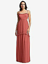 Front View Thumbnail - Coral Pink Ruffle-Trimmed Cutout Tie-Back Maxi Dress with Tiered Skirt