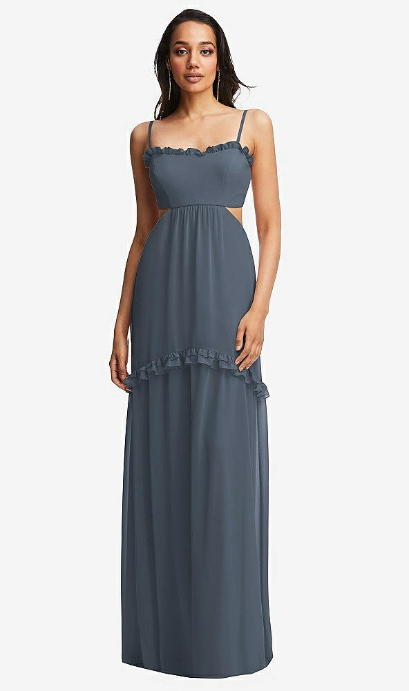 Front View - Silverstone Ruffle-Trimmed Cutout Tie-Back Maxi Dress with Tiered Skirt
