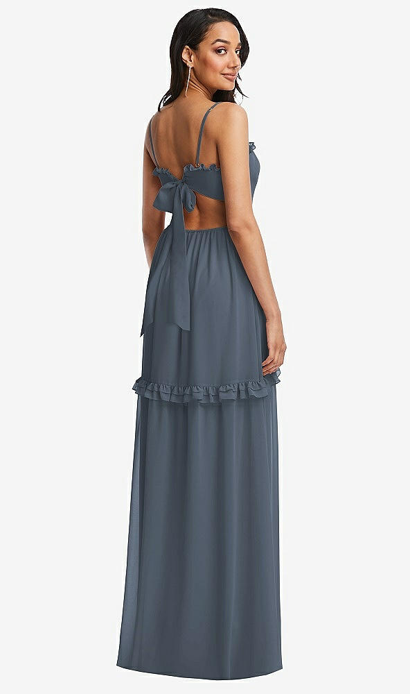 Back View - Silverstone Ruffle-Trimmed Cutout Tie-Back Maxi Dress with Tiered Skirt