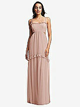 Front View Thumbnail - Toasted Sugar Ruffle-Trimmed Cutout Tie-Back Maxi Dress with Tiered Skirt