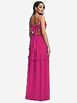 Rear View Thumbnail - Think Pink Ruffle-Trimmed Cutout Tie-Back Maxi Dress with Tiered Skirt