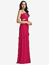 Side View Thumbnail - Vivid Pink Ruffle-Trimmed Cutout Tie-Back Maxi Dress with Tiered Skirt