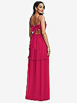 Rear View Thumbnail - Vivid Pink Ruffle-Trimmed Cutout Tie-Back Maxi Dress with Tiered Skirt