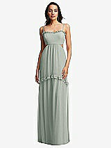 Front View Thumbnail - Willow Green Ruffle-Trimmed Cutout Tie-Back Maxi Dress with Tiered Skirt