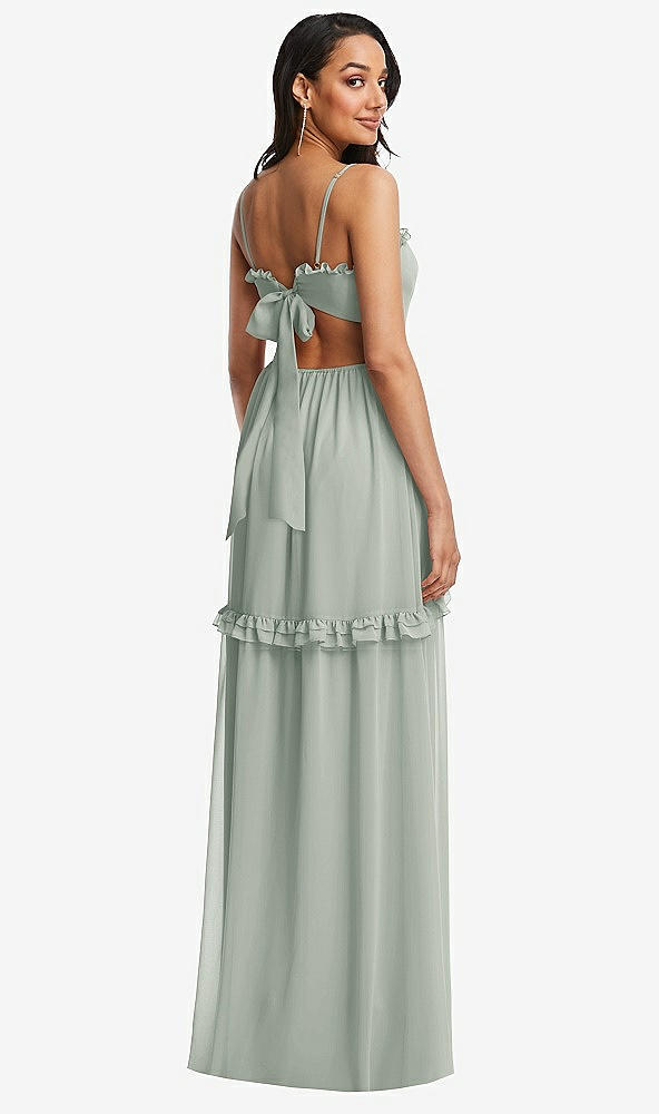 Back View - Willow Green Ruffle-Trimmed Cutout Tie-Back Maxi Dress with Tiered Skirt