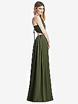 Side View Thumbnail - Olive Green Halter Cross-Strap Gathered Tie-Back Cutout Maxi Dress