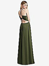 Rear View Thumbnail - Olive Green Halter Cross-Strap Gathered Tie-Back Cutout Maxi Dress