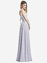 Side View Thumbnail - Silver Dove Halter Cross-Strap Gathered Tie-Back Cutout Maxi Dress