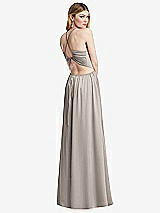 Rear View Thumbnail - Taupe Halter Cross-Strap Gathered Tie-Back Cutout Maxi Dress