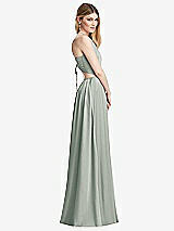 Side View Thumbnail - Willow Green Halter Cross-Strap Gathered Tie-Back Cutout Maxi Dress