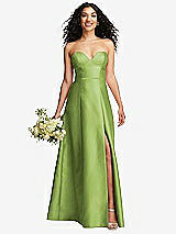 Front View Thumbnail - Mojito Strapless Bustier A-Line Satin Gown with Front Slit