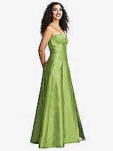 Side View Thumbnail - Mojito Strapless Bustier A-Line Satin Gown with Front Slit