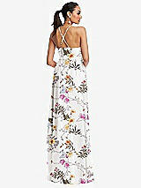 Rear View Thumbnail - Butterfly Botanica Ivory Plunging V-Neck Criss Cross Strap Back Maxi Dress