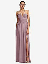 Front View Thumbnail - Dusty Rose Plunging V-Neck Criss Cross Strap Back Maxi Dress