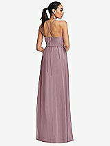 Rear View Thumbnail - Dusty Rose Plunging V-Neck Criss Cross Strap Back Maxi Dress