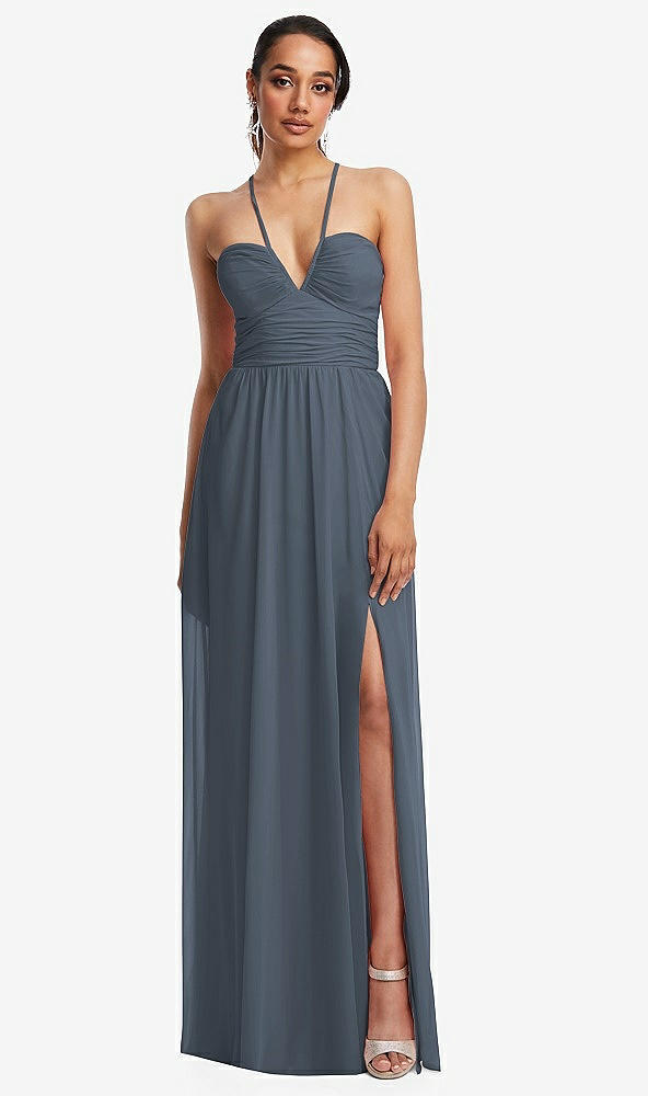 Front View - Silverstone Plunging V-Neck Criss Cross Strap Back Maxi Dress