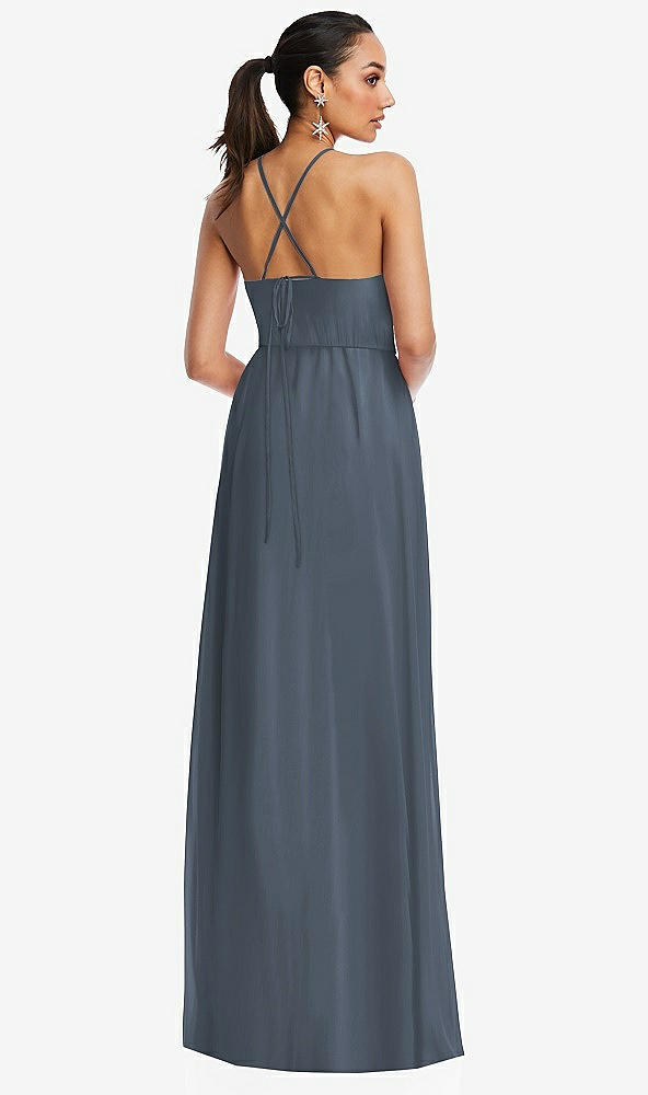 Back View - Silverstone Plunging V-Neck Criss Cross Strap Back Maxi Dress