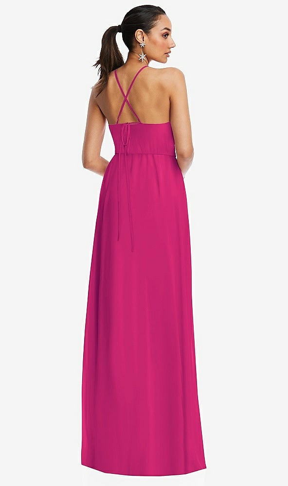 Back View - Think Pink Plunging V-Neck Criss Cross Strap Back Maxi Dress