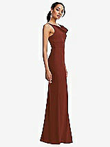 Side View Thumbnail - Auburn Moon Cowl-Neck Wide Strap Crepe Trumpet Gown with Front Slit