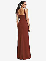 Rear View Thumbnail - Auburn Moon Cowl-Neck Wide Strap Crepe Trumpet Gown with Front Slit