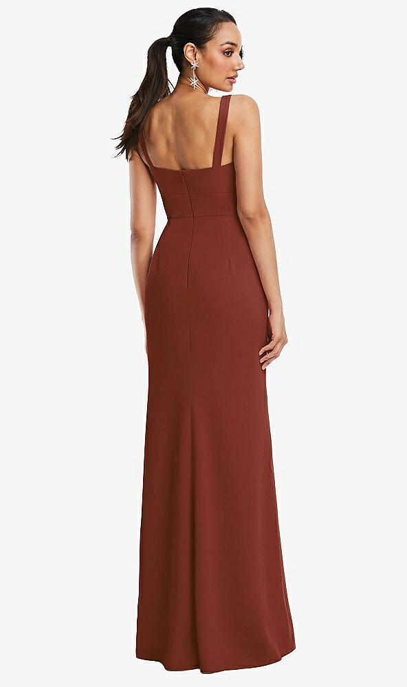 Back View - Auburn Moon Cowl-Neck Wide Strap Crepe Trumpet Gown with Front Slit