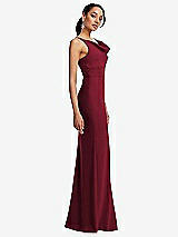 Side View Thumbnail - Burgundy Cowl-Neck Wide Strap Crepe Trumpet Gown with Front Slit