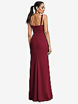 Rear View Thumbnail - Burgundy Cowl-Neck Wide Strap Crepe Trumpet Gown with Front Slit