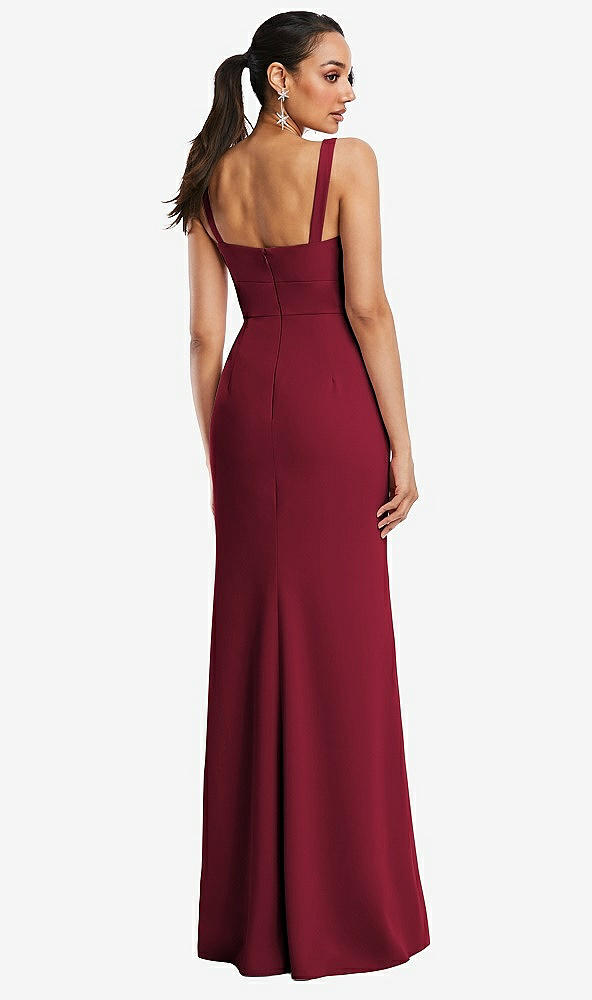 Back View - Burgundy Cowl-Neck Wide Strap Crepe Trumpet Gown with Front Slit