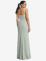 Rear View Thumbnail - Willow Green Cowl-Neck Wide Strap Crepe Trumpet Gown with Front Slit