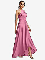 Side View Thumbnail - Orchid Pink Ruffle-Trimmed Bodice Halter Maxi Dress with Wrap Slit