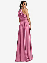 Rear View Thumbnail - Orchid Pink Ruffle-Trimmed Bodice Halter Maxi Dress with Wrap Slit