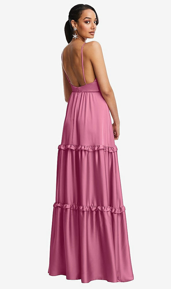 Back View - Orchid Pink Low-Back Triangle Maxi Dress with Ruffle-Trimmed Tiered Skirt