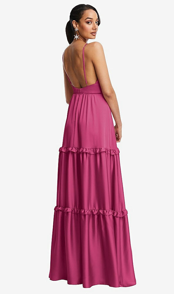 Back View - Tea Rose Low-Back Triangle Maxi Dress with Ruffle-Trimmed Tiered Skirt
