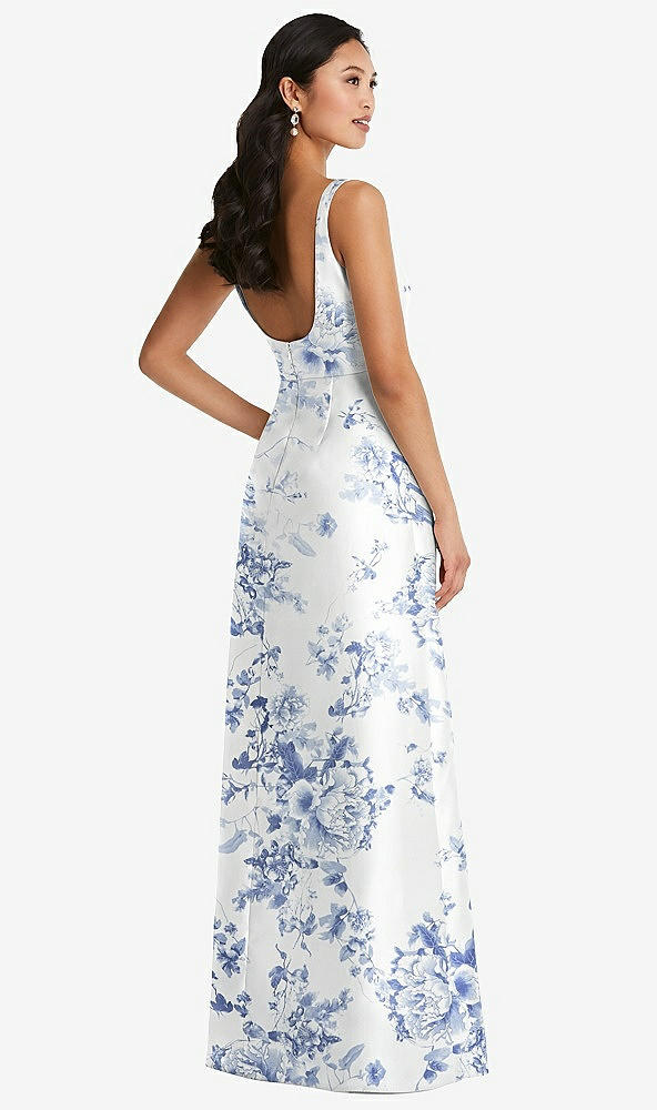 Back View - Cottage Rose Larkspur Pleated Bodice Open-Back Floral Maxi Dress with Pockets