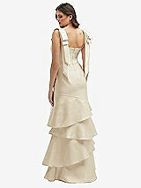 Rear View Thumbnail - Champagne Bow-Shoulder Satin Maxi Dress with Asymmetrical Tiered Skirt