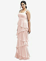 Side View Thumbnail - Blush Asymmetrical Tiered Ruffle Chiffon Maxi Dress with Square Neckline