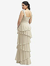 Rear View Thumbnail - Champagne Asymmetrical Tiered Ruffle Chiffon Maxi Dress with Square Neckline